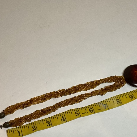 Vintage Gold Twisted Bead Necklace with Natural Pendant - Picture 7 of 9